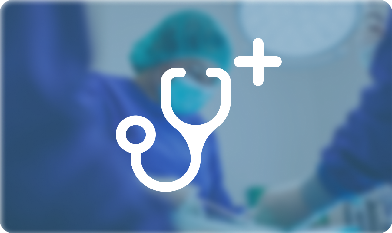 Blue filtered image of doctor with stethoscope icon